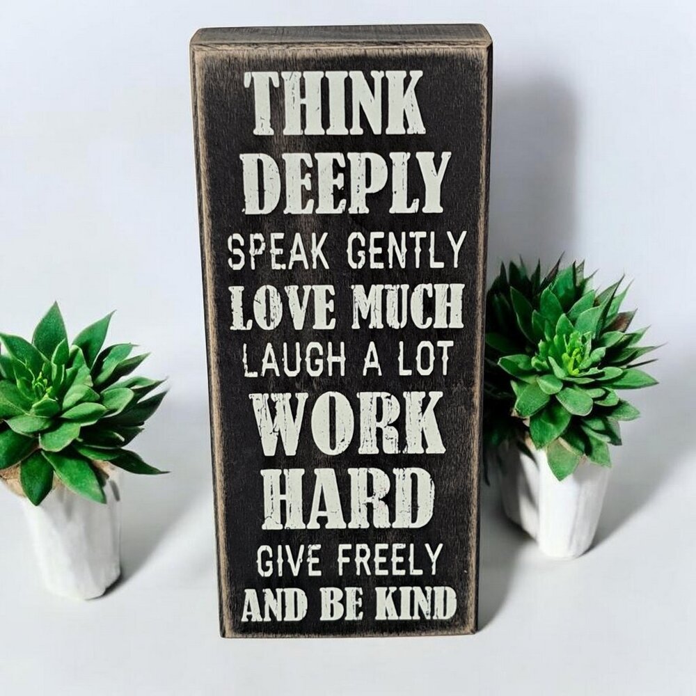 Primitive Wood Box Sign 17037 Think Deeply